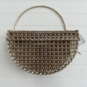Rosantica Half Moon Jodi Gold Metal Cage Handbag Jewel Crystal Evening Bag